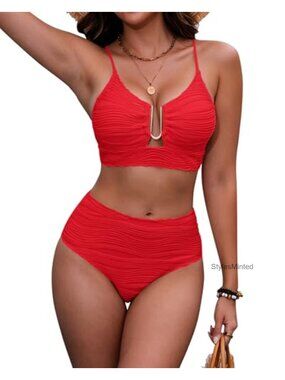 Women's High Waisted Tummy Control Bikini Set U-Wire Push Up Top Crisscross